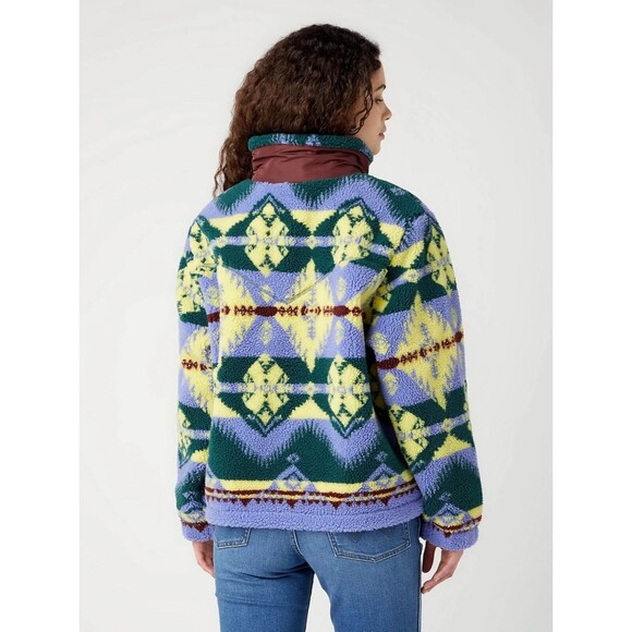 Wrangler Womens Sherpa Jacket Southwestern Print Full Zip Fleece Purple Yellow - Picture 10 of 16